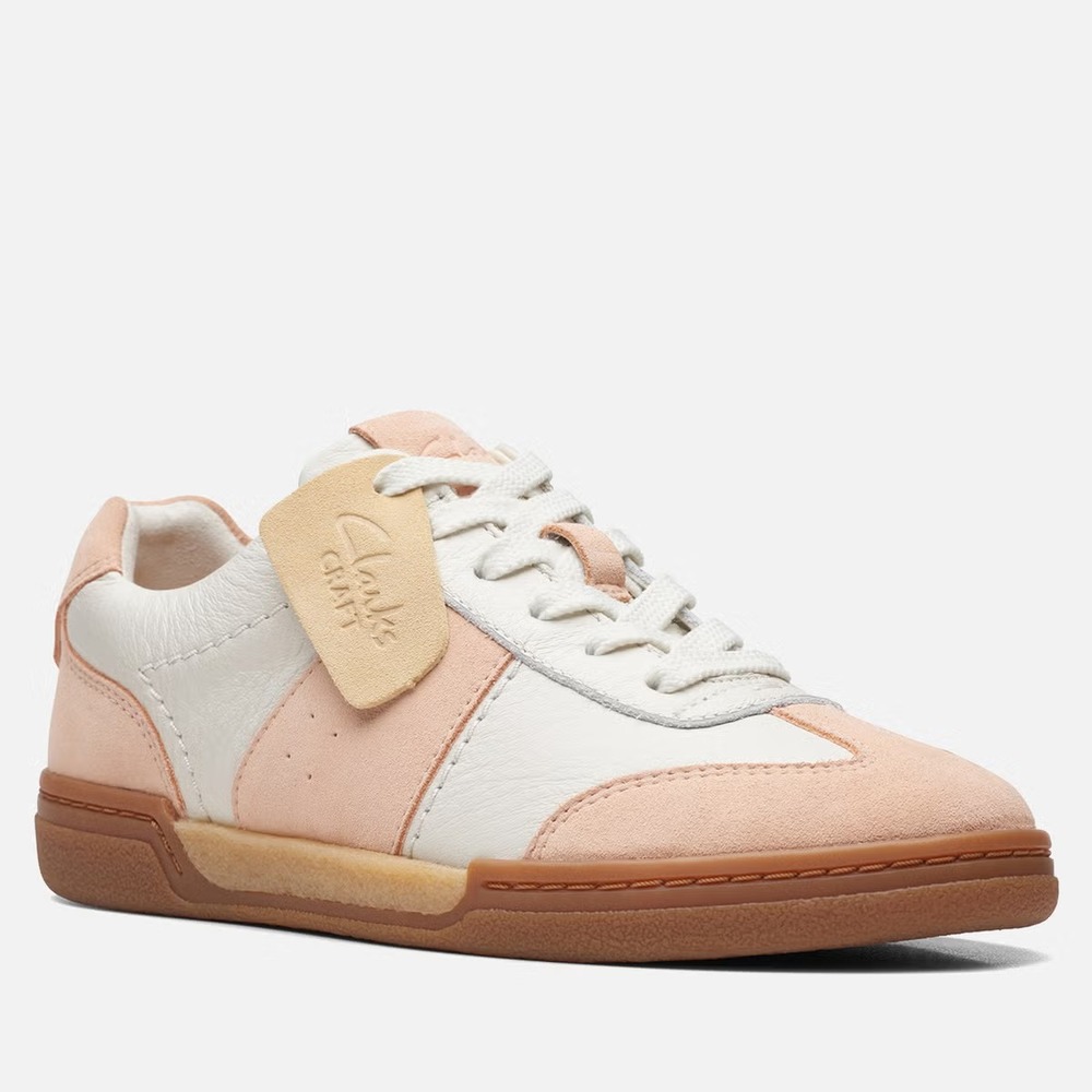 NWT Clarks CraftMatch Lo Sneaker Womens 9.5 Peach White Leather Suede 26170387